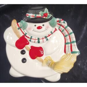 Fitz & Floyd Plaid Christmas Snowman Canape Plate 2063/126MC